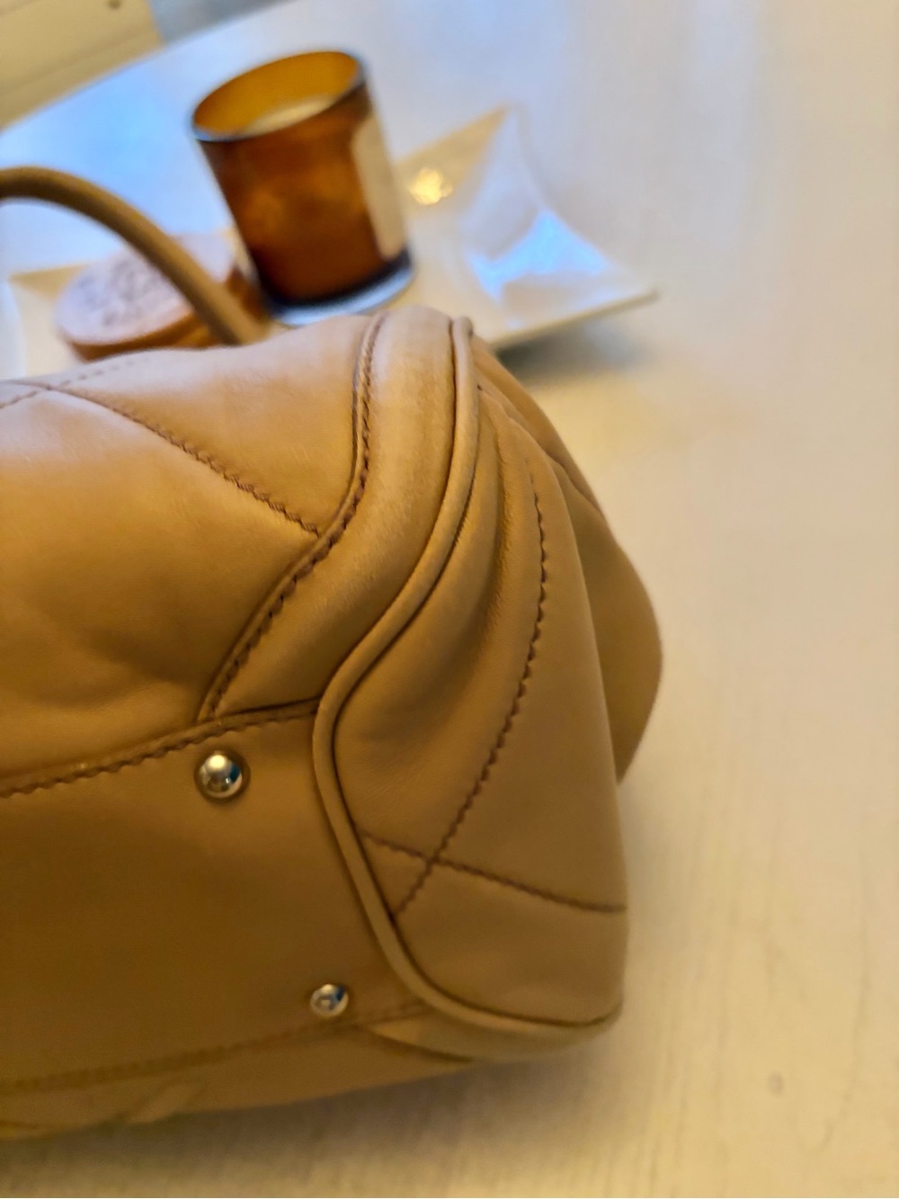 Salvatore Ferragamo Lambskin Tote Handbag in Beige - Picture 9 of 16